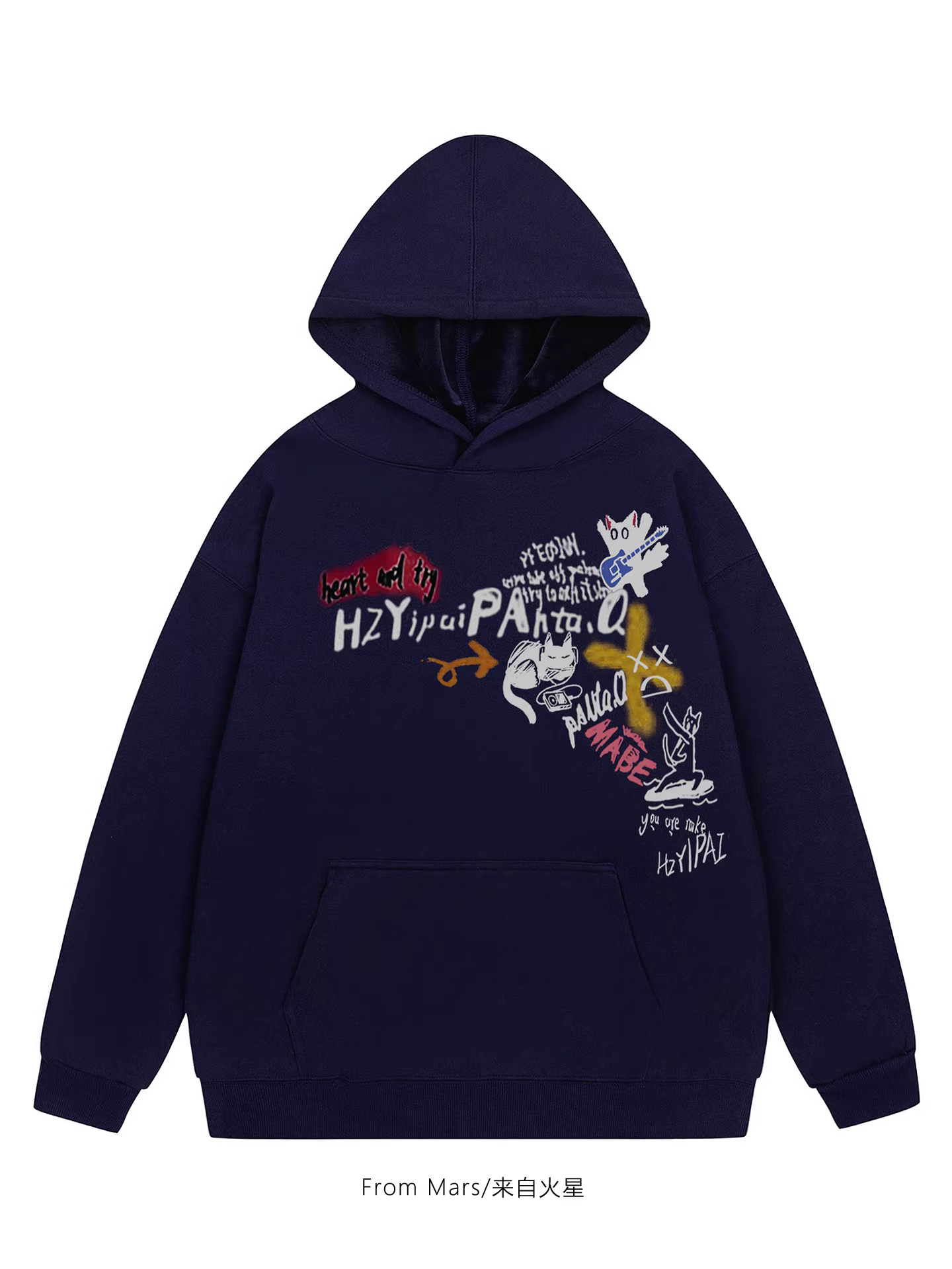 Từ Mars Áo hoodie có mũ trùm đầu bằng nhung hip-hop vui nhộn và đầy hứa hẹn