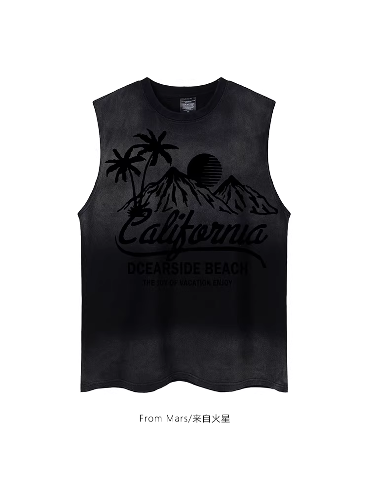 Từ sao Hỏa Sự bình yên của hoàng hôn Đường phố theo phong cách Hồng Kông in hình hoàng hôn Áo thun không tay màu gradient áo vest dáng rộng