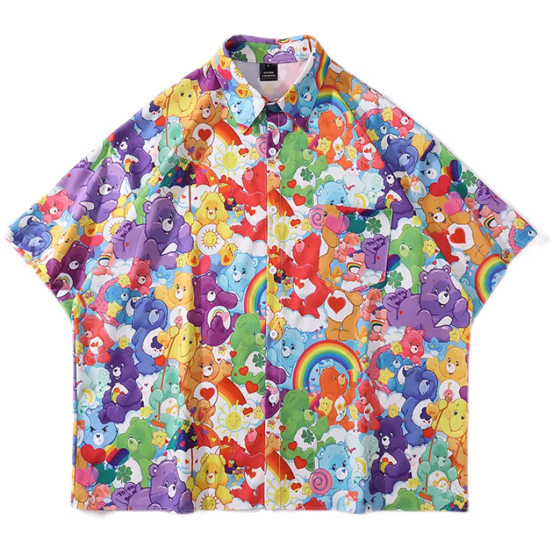 Từ sao Hỏa Áo sơ mi ngắn tay hình gấu hoạt hình vui nhộn theo phong cách Nhật Bản thương hiệu thời thượng dáng rộng đa năng phong cách đại học áo cặp đôi