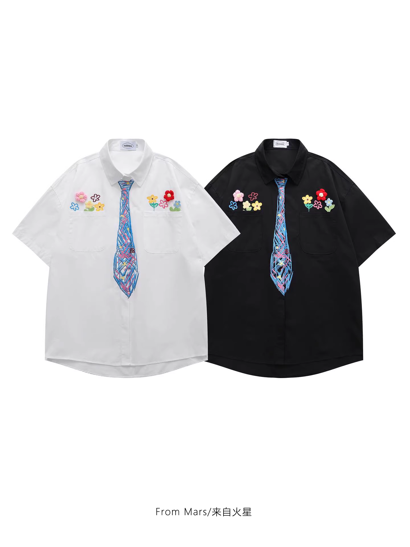 From Mars Flower and Bird Spirit Snake Áo sơ mi dáng rộng mùa hè in họa tiết thương hiệu thời trang dành cho nam và nữ của Mỹ