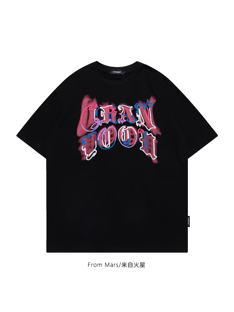 Từ sao Hỏa, hãy hành động ngay bây giờ! Áo thun ngắn tay in chữ cổ điển phong cách Trung Quốc mới mùa hè bf