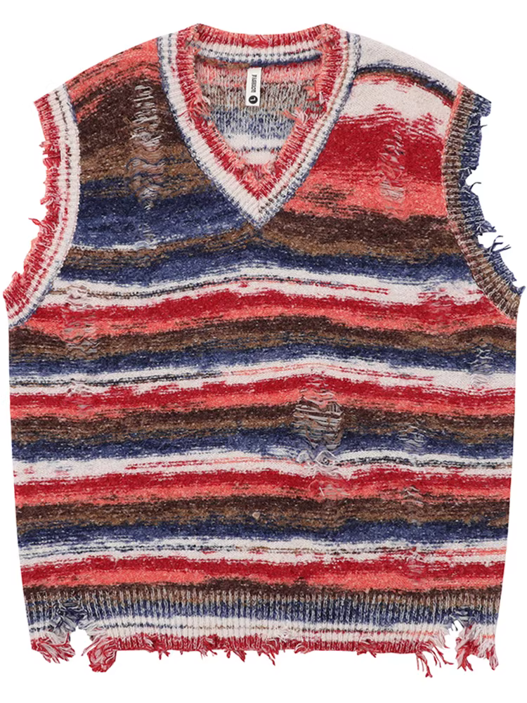 Áo vest màu đỏ hoàng hôn từ sao Hỏa, áo vest dệt kim rộng rãi và đục lỗ.