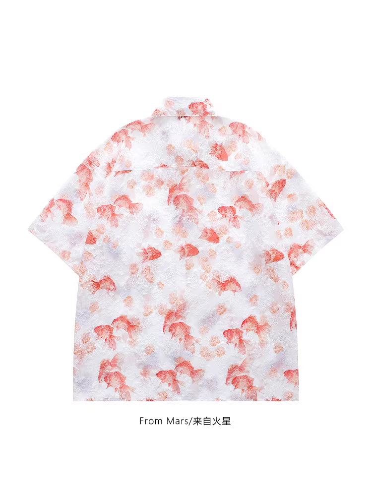 Từ sao Hỏa Chờ đợi hoàng hôn vào buổi tối Áo sơ mi ngắn tay in hình cá vàng phong cách retro giản dị dành cho mùa hè