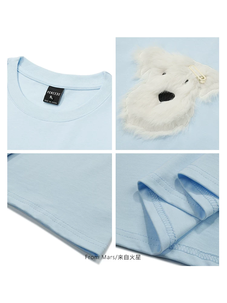 From Mars Aimei Puppy Phong cách dễ thương Nhật Bản Áo thun ngắn tay hình chó con sang trọng dáng rộng cho cặp đôi Áo thường ngày