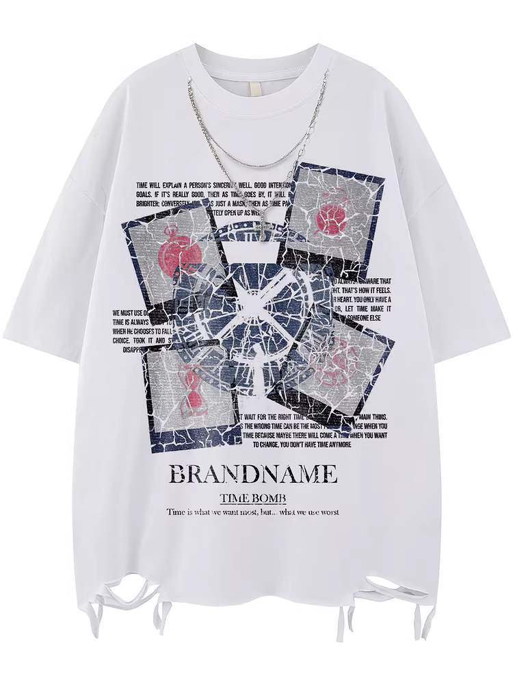 Áo thun ngắn tay in chữ Hip-Hop phong cách Mỹ chống thấm thời gian, kiểu dáng thời thượng, cá tính, rộng rãi, mùa hè