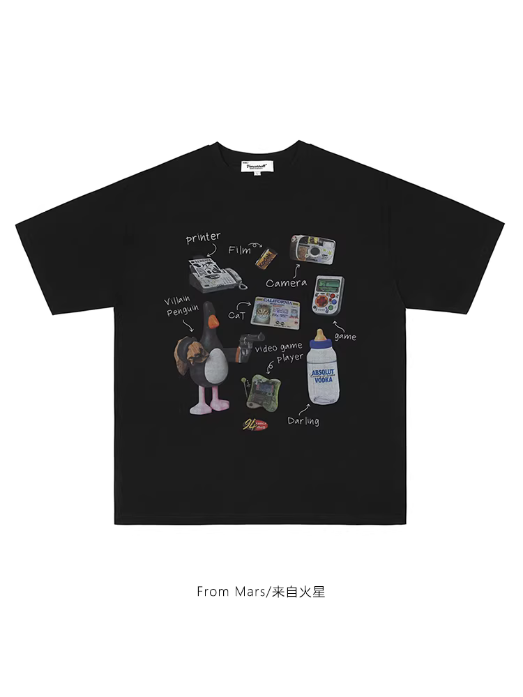 Từ sao Hỏa, tìm kiếm dấu vết, thương hiệu thời thượng, áo thun ngắn tay in họa tiết sáng tạo và vui nhộn, áo cổ tròn rộng rãi, cặp đôi BF