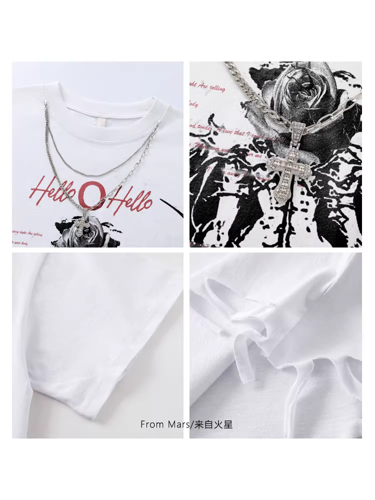 Áo thun ngắn tay đa năng phong cách hip-hop cao cấp vintage thô mộc từ Mars thorn