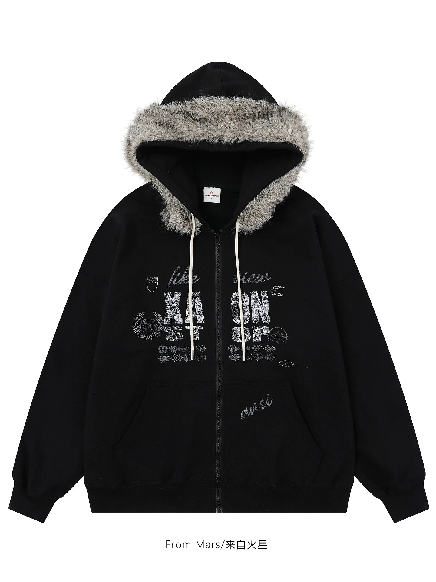 Từ sao Hỏa xóa bỏ lo lắng Phong cách mới Ins Retro In chữ dáng rộng Áo hoodie cặp đôi giản dị hợp thời trang