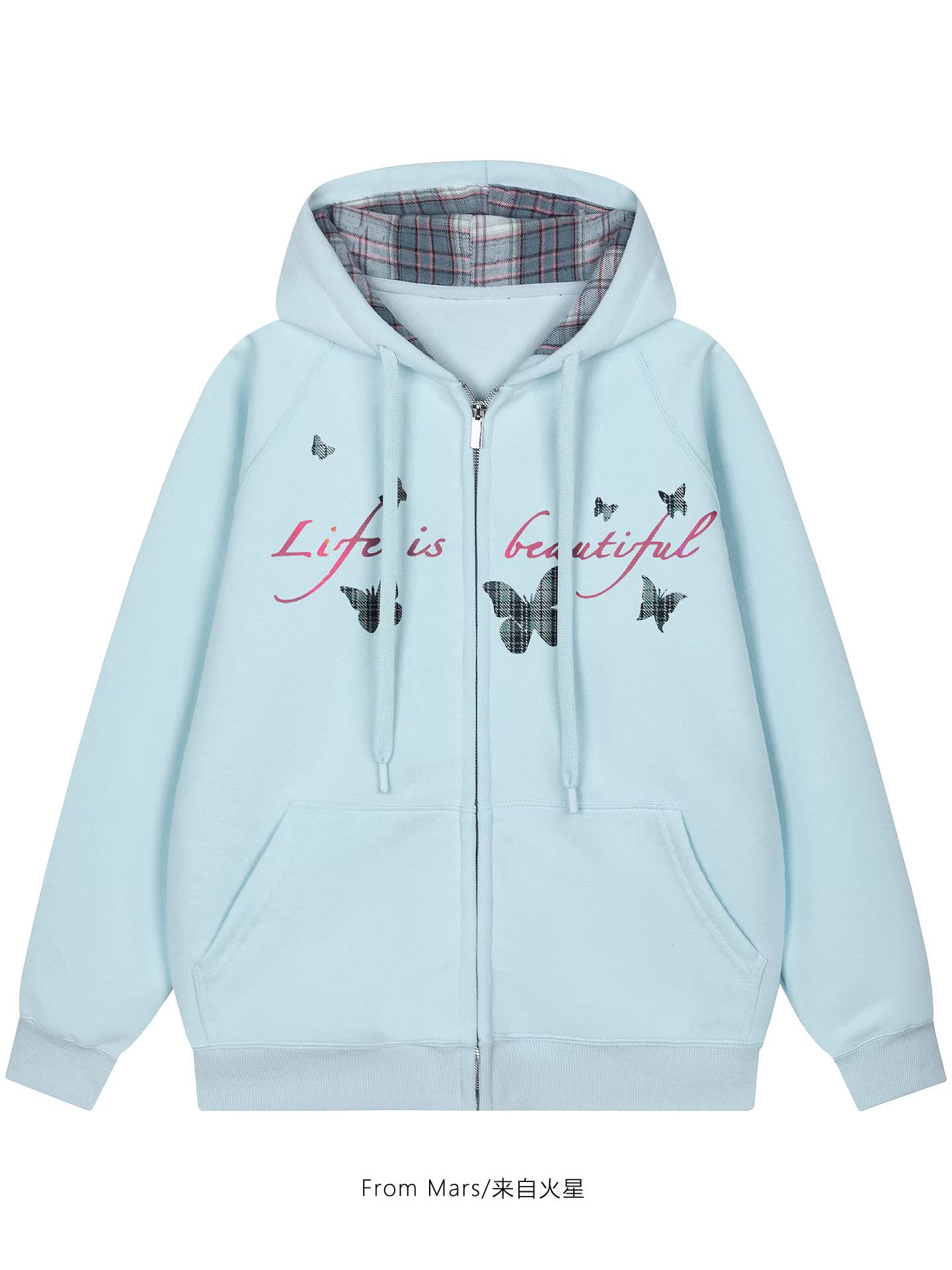 Từ sao Hỏa, đừng quay lại, áo hoodie dáng rộng in chữ hình bướm theo phong cách đường phố Mỹ, đa năng.