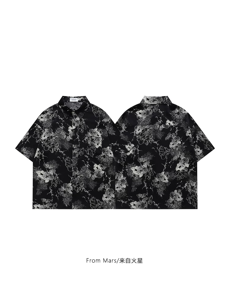 Từ Mars Flower Road Thương hiệu thời thượng Phong cách đường phố Hồng Kông Áo sơ mi ngắn tay mùa hè mới rộng rãi và thoáng mát dành cho nam và nữ