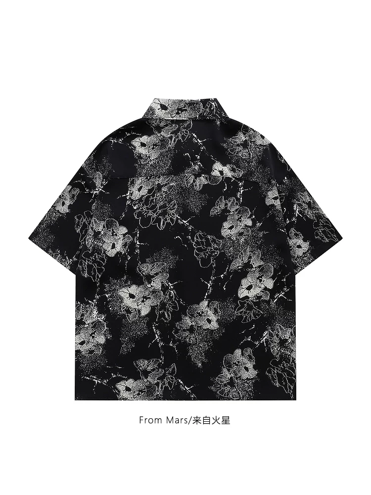 Từ Mars Flower Road Thương hiệu thời thượng Phong cách đường phố Hồng Kông Áo sơ mi ngắn tay mùa hè mới rộng rãi và thoáng mát dành cho nam và nữ