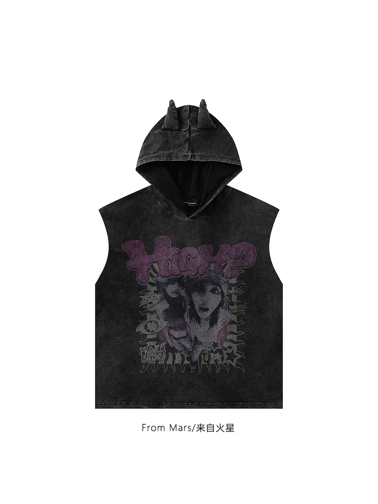 Áo vest không tay có mũ trùm đầu in hình nhân vật hip-hop hợp thời trang theo chủ đề tháng 6 từ sao Hỏa dành cho các cặp đôi