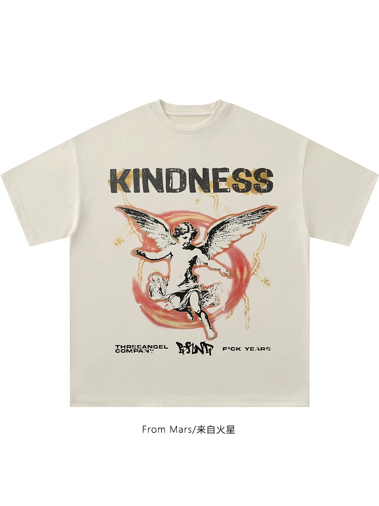 From Mars Wings Girl phong cách retro đường phố cao cấp thiên thần giản dị áo thun ngắn tay đa năng unisex