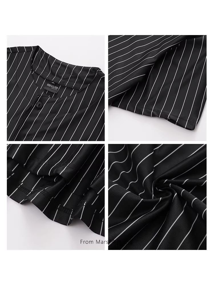 Từ Mars Black Phantom Phong cách Hồng Kông hợp thời trang cổ điển mùa hè sọc rộng rãi giản dị áo sơ mi ngắn tay unisex