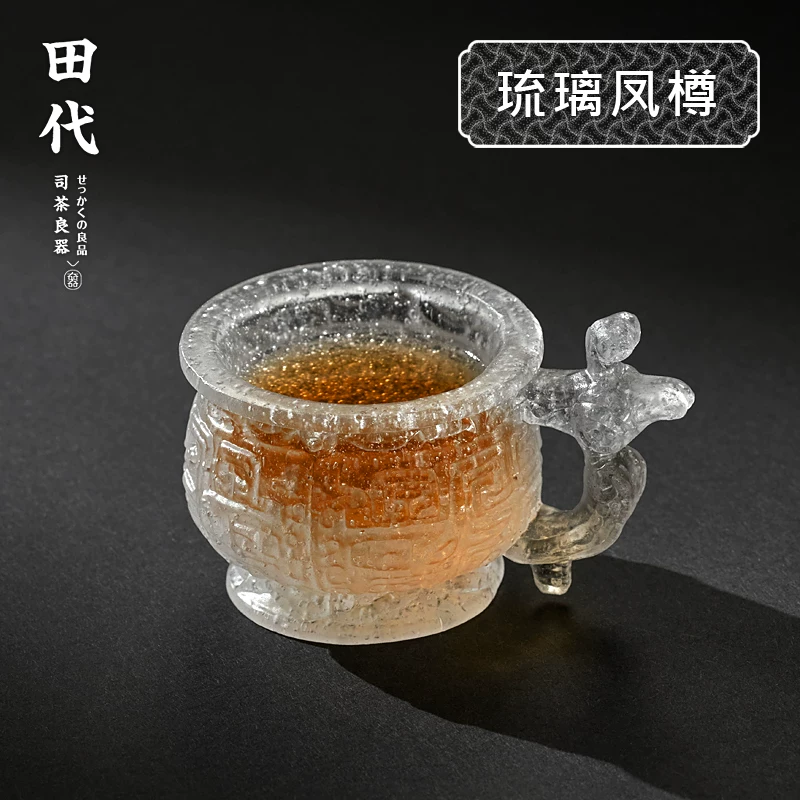 Cốc thủy tinh hình phượng hoàng kiểu Nhật, cốc đơn thủ công truyền thống không sáp, cốc nếm trà, bộ trà kung fu cao cấp, cốc trà tinh xảo.