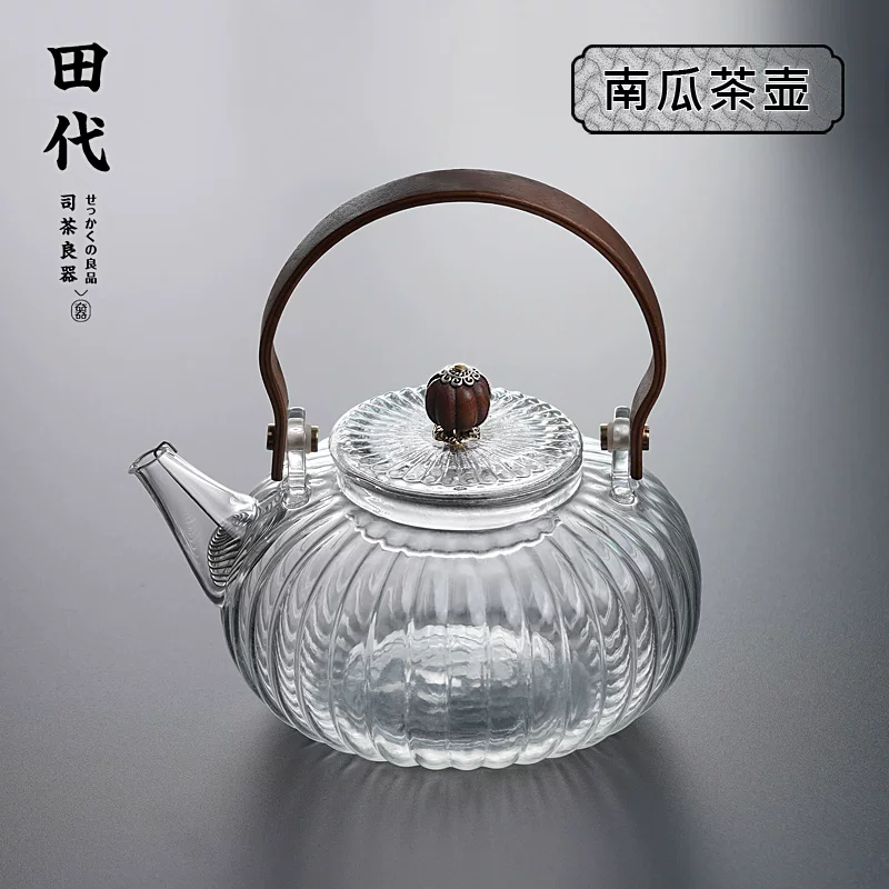 Tian Dai đen óc chó tay cầm ấm trà thủy tinh chịu nhiệt ấm đun nước trà Kung Fu trà đạo trà bộ phụ kiện phòng trà ấm trà