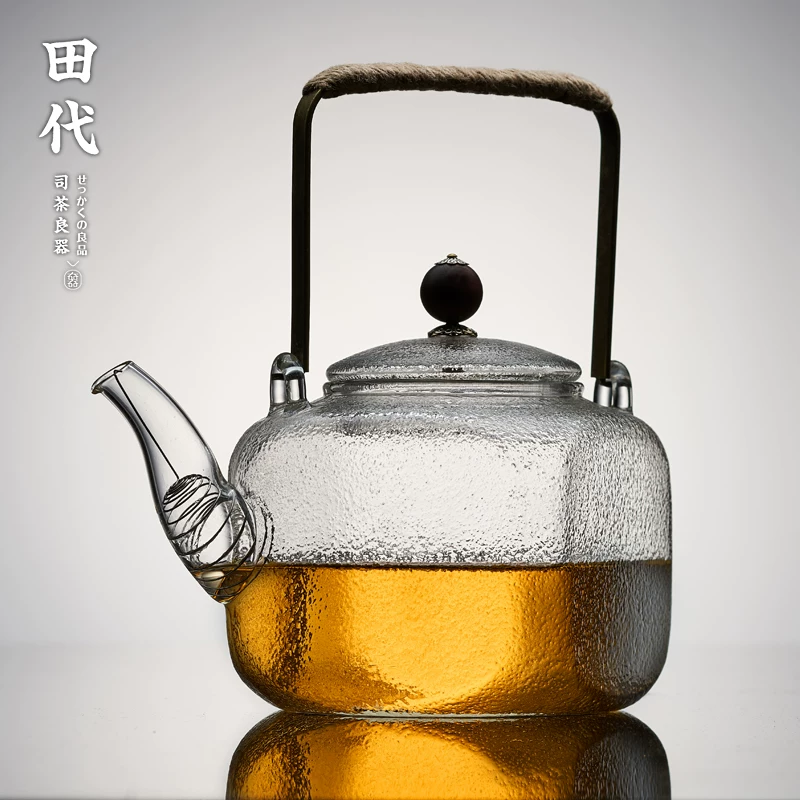 Ấm trà thủy tinh chịu nhiệt Tian Dai có tay cầm, ấm đun nước, ấm pha trà có bộ lọc, ấm pha trà bằng bếp điện gốm, ấm đun nước pha trà.