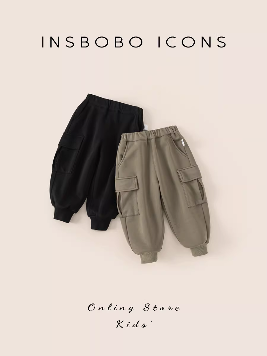 Quần bé trai INSbobo có lớp lót lông cừu cho mùa thu đông, quần thể thao đa năng, quần thể thao mùa đông cho bé gái, quần áo trẻ em