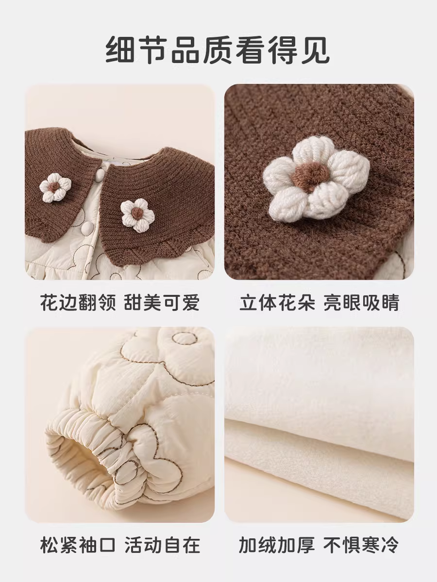 Áo khoác cotton bé gái INSbobo mùa đông 2025, áo khoác cotton lót lông mới, quần áo mùa đông trẻ em, áo khoác ngoài trẻ em, quần áo trẻ em