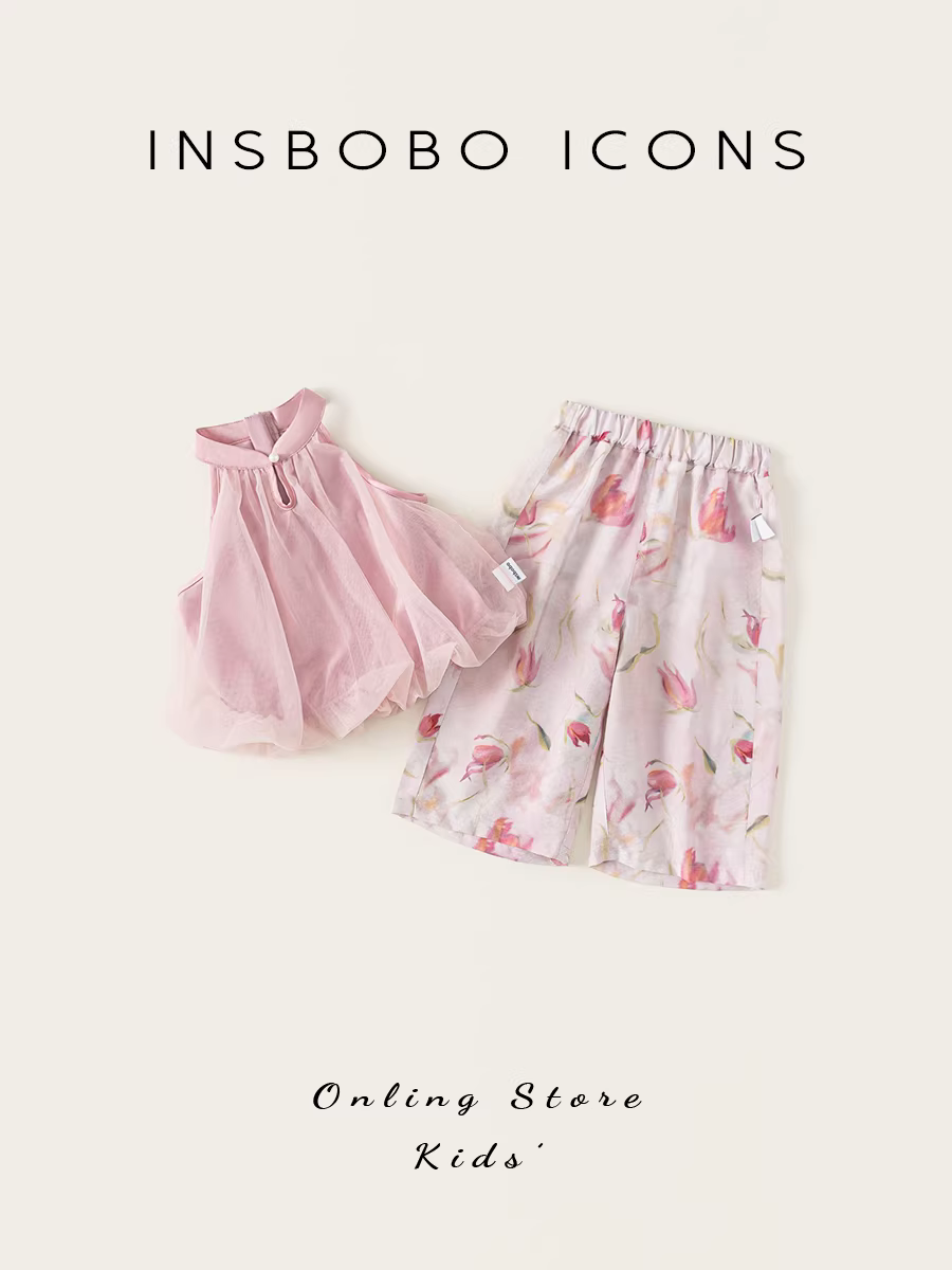 Bộ trang phục hè INSbobo cho bé gái, quần áo trẻ em kiểu mới 2025, thiết kế hai mảnh cổ halter, thời trang, đồ mặc hè cho bé