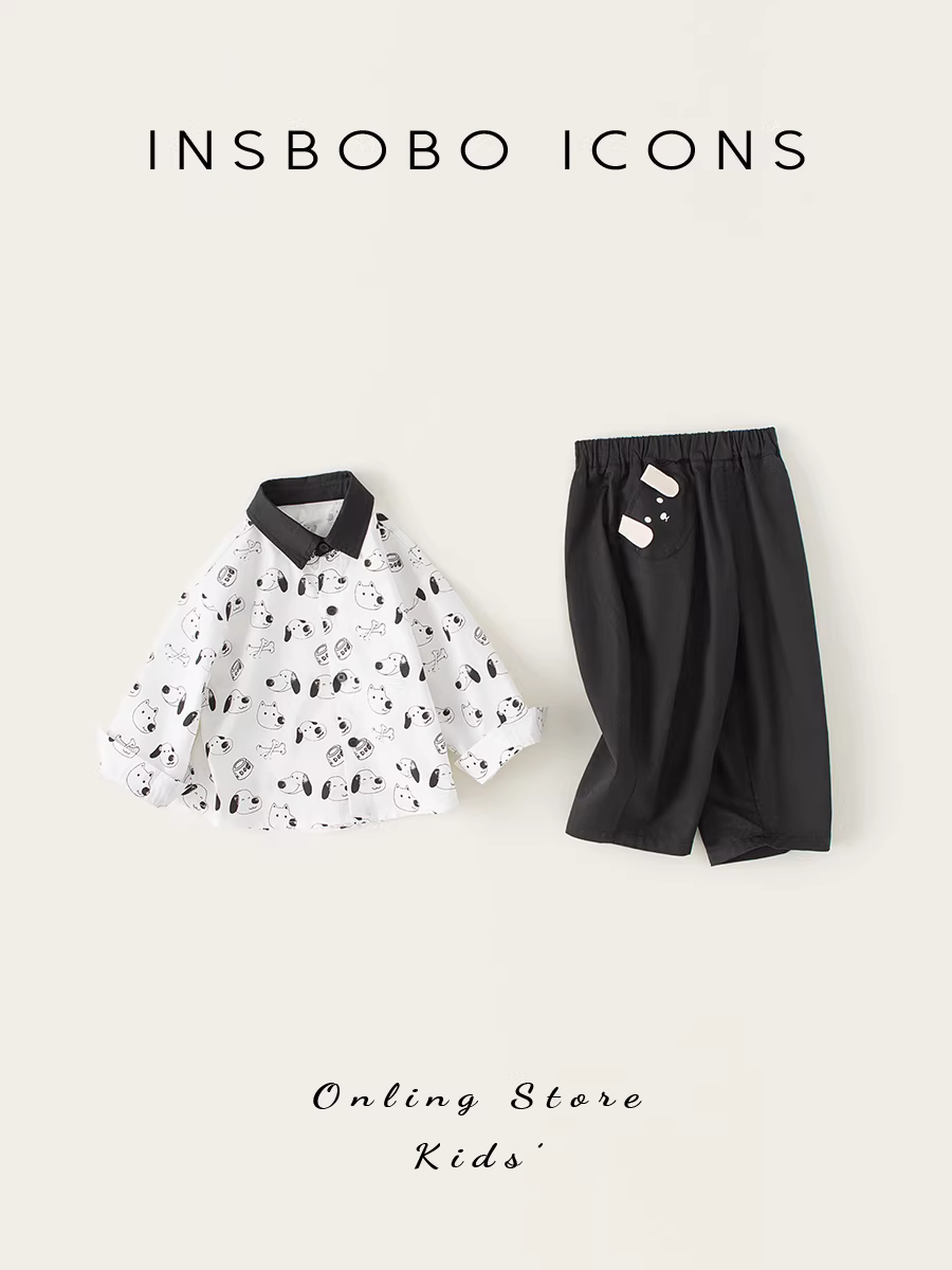Bộ đồ trẻ em INSbobo mùa thu kiểu mới, bộ quần áo sơ mi bé trai thời trang xuân thu, quần áo dài tay cho bé đi chơi