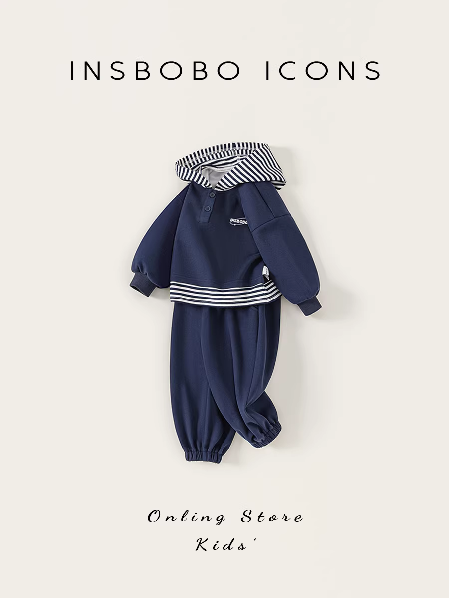 Bộ đồ thể thao bé trai INSbobo xuân thu 2025, bộ hai mảnh thời trang thu sớm cho bé