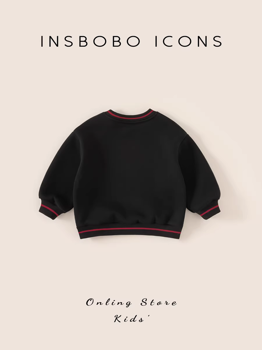 Áo nỉ bé trai INSbobo thu đông mới thời trang lót lông cừu mùa đông 2025 quần áo giữ ấm cho bé