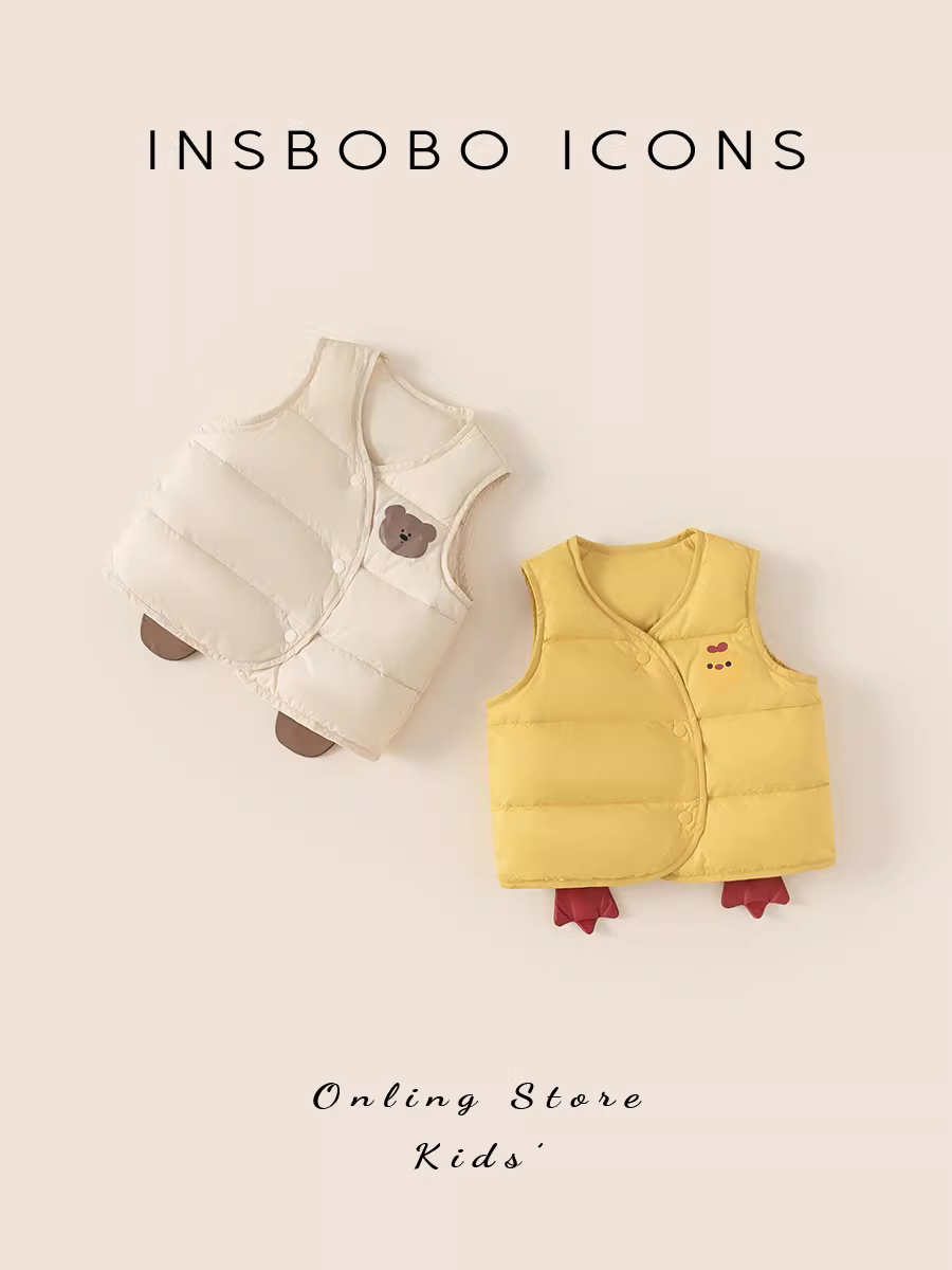 Áo phao trẻ em INSbobo mùa thu đông 2025, áo phao lông vũ trắng 90% cho bé gái, áo phao mùa đông cho bé trai