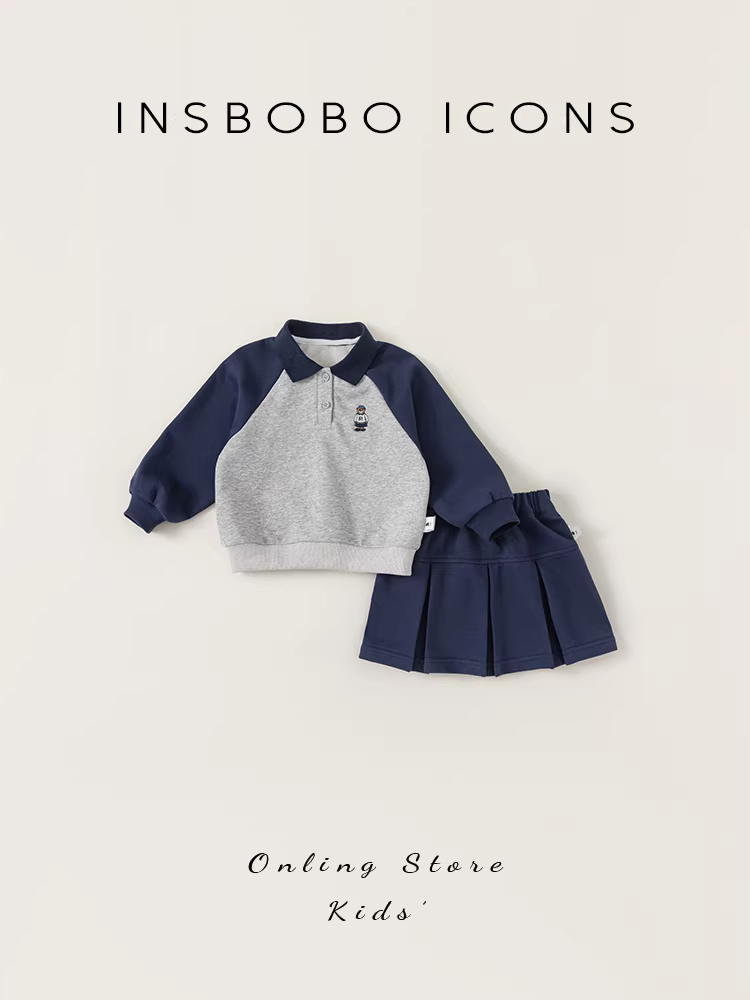 Bộ trang phục thu đông cho bé gái, phong cách preppy 2025, bộ áo thun và váy trẻ em mới, váy bé gái phong cách Hàn Quốc, hợp thời trang và sành điệu.