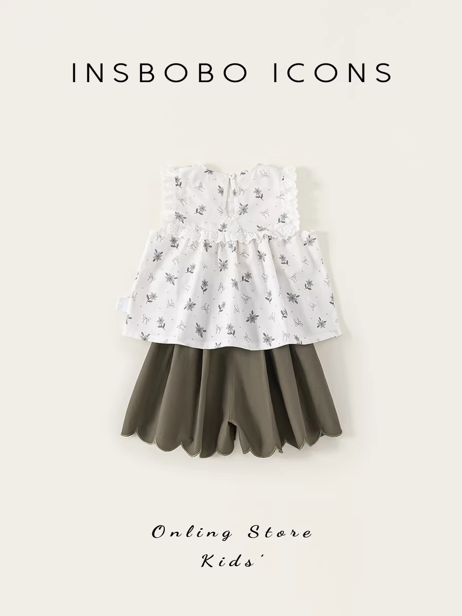 Bộ trang phục mùa hè INSbobo cho bé gái, bộ hai mảnh áo gile bé gái, trang phục mùa hè 2025, quần áo trẻ em thời trang, quần áo trẻ em hợp xu hướng