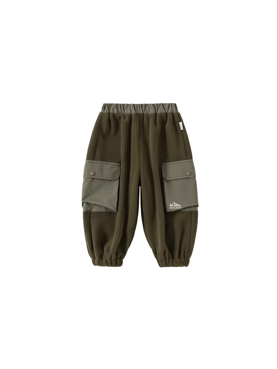 Quần dài bé trai INSbobo thu đông 2025, quần thể thao lót lông cừu mới cho bé, quần cargo giữ ấm mùa đông cho bé trai