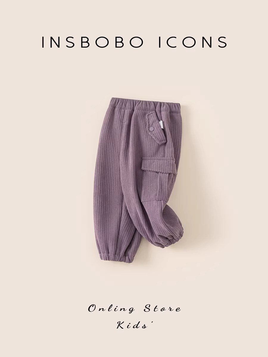 Quần INSbobo bé gái thu đông 2025, quần thể thao trẻ em mới, quần cargo giữ ấm lót lông cừu cho bé mùa đông