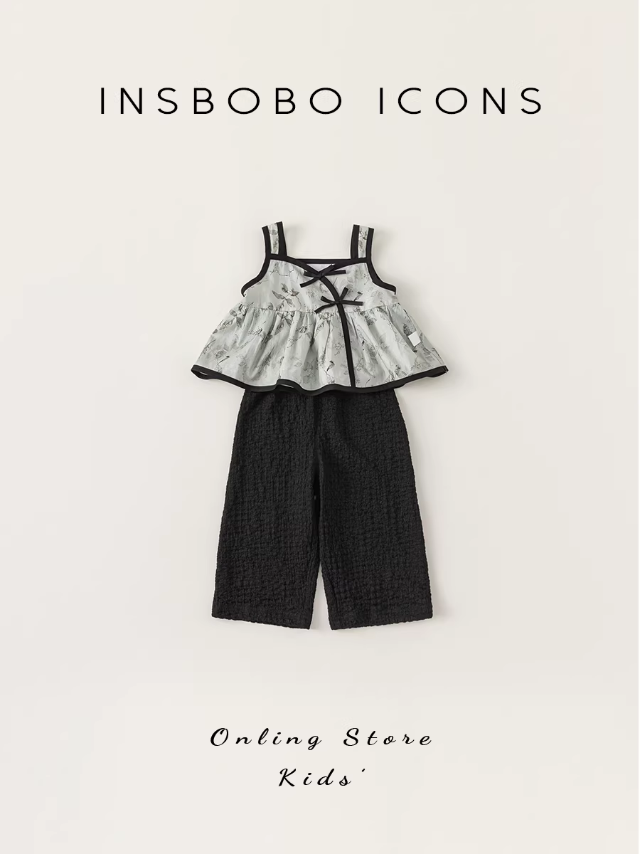 Bộ vest thời trang phong cách Trung Quốc mới cho bé gái INSbobo, bộ hai mảnh áo gile họa tiết hoa ngọt ngào, trang phục mùa hè mẫu mới 2025