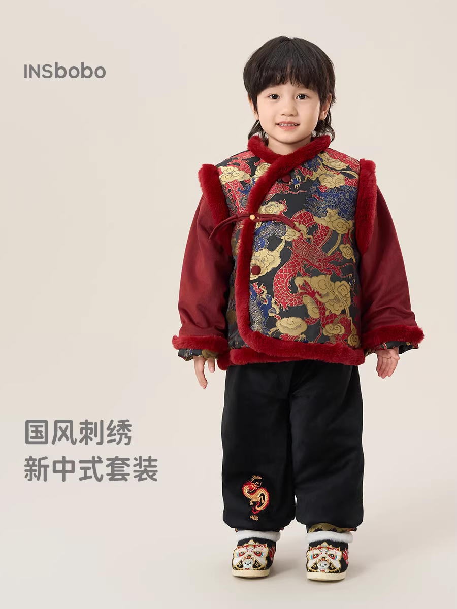 Trang phục lễ nghi của bé trai một tuổi Hanfu, trang phục truyền thống của bé trai, quần áo trẻ em, bộ đồ Tang của bé gái, quần áo mùa đông màu đỏ theo phong cách Trung Quốc mới