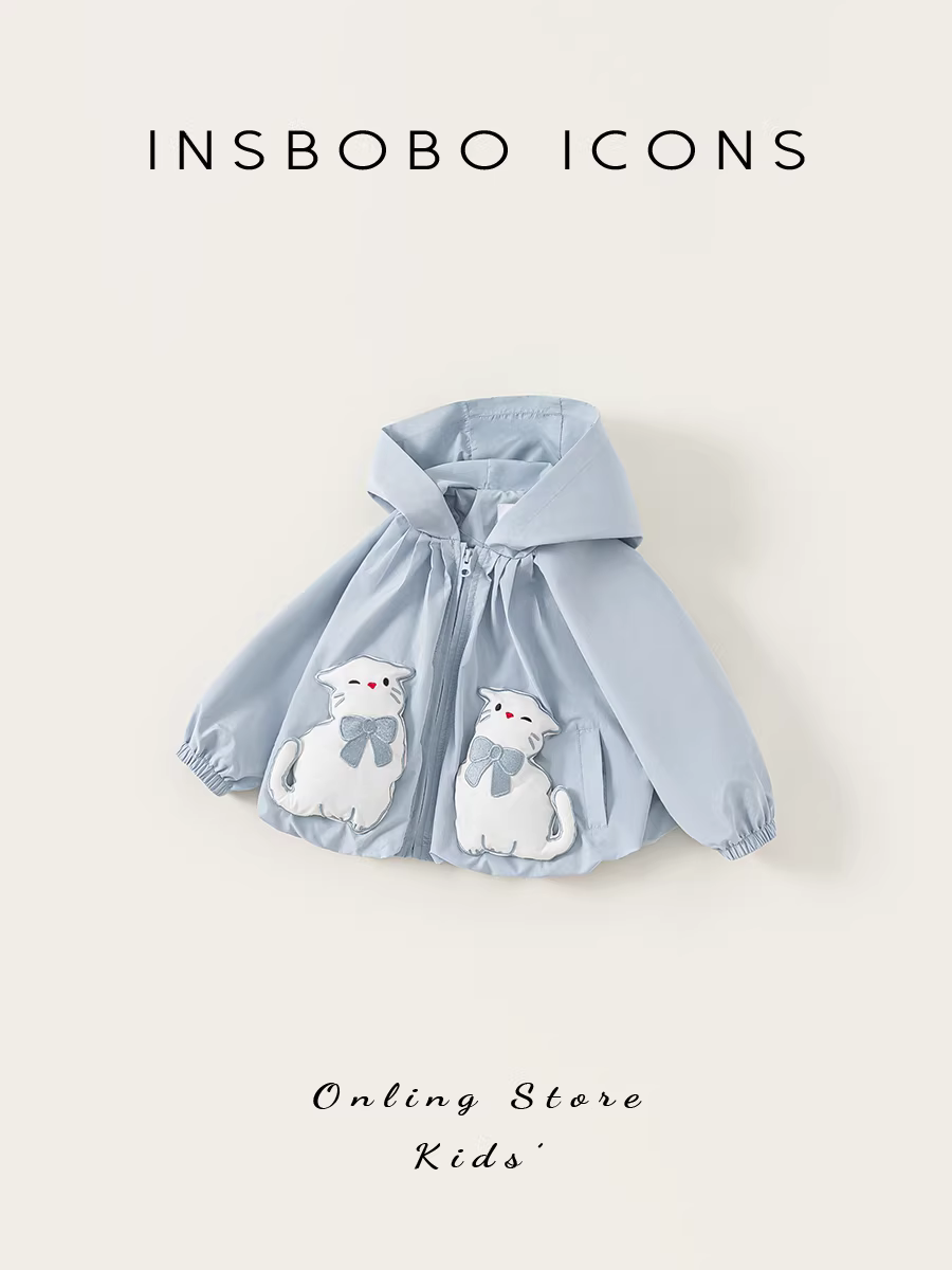 Áo khoác bé gái INSbobo trang phục đầu thu 2025 áo khoác có mũ trẻ em mới thời trang quần áo trẻ em