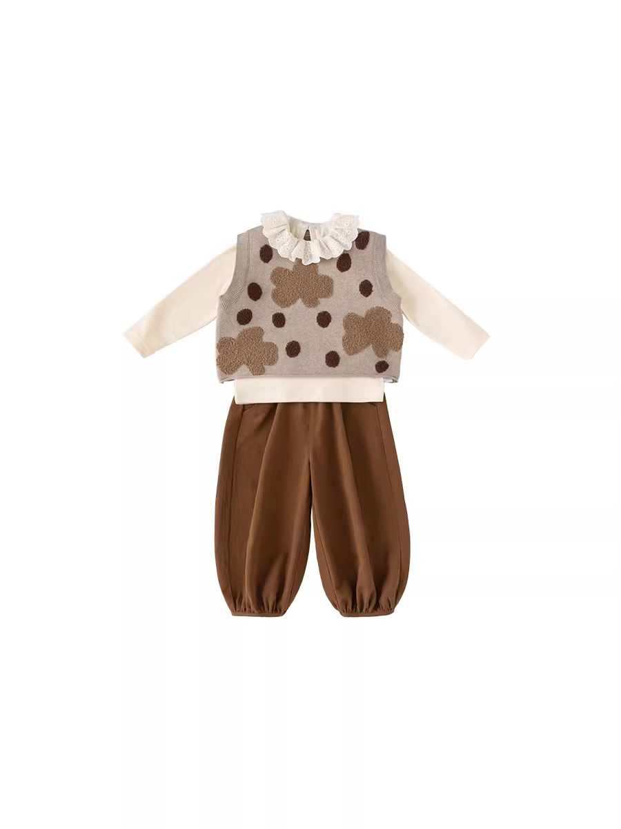 Bộ trang phục thu đông cho bé gái, bộ ba món áo gile thời trang thu đông 2025 cho bé gái, quần áo trẻ em xuân thu cho bé gái.