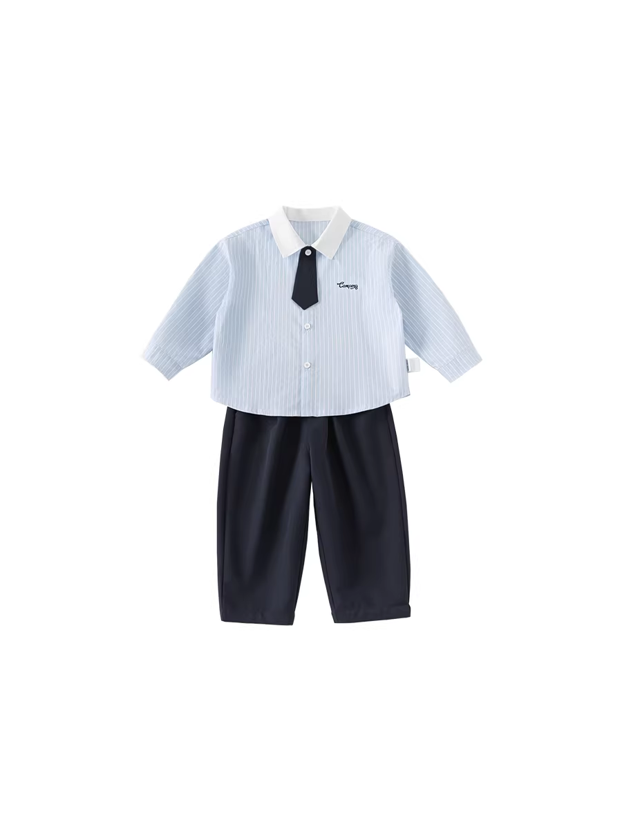 Bộ đồ trẻ em INSbobo thu đông 2025, áo sơ mi bé trai phong cách preppy, bộ hai mảnh, lịch lãm và thời trang