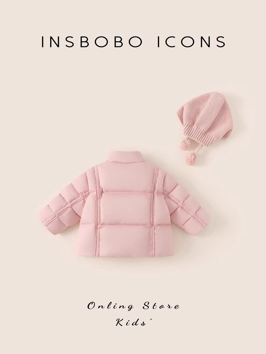 Áo khoác phao bé gái INSbobo mùa đông 2025, áo khoác ngoài trẻ em mới, áo khoác ấm mùa đông cho bé