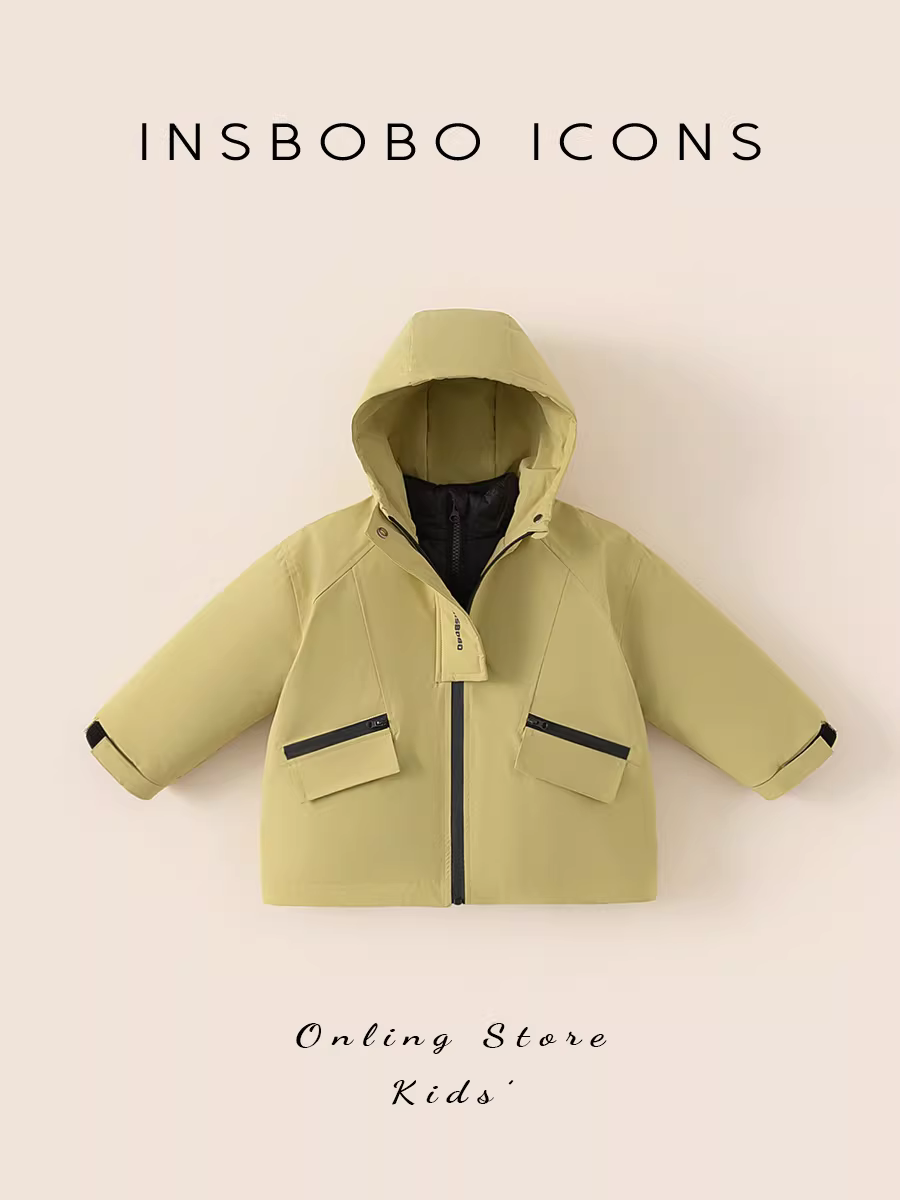Áo khoác trẻ em INSbobo quần áo mùa đông ba lớp chống thấm áo khoác lông vũ cho bé trai áo khoác lông vũ cho bé gái 90 màu trắng lông vịt ấm áp quần áo trẻ em