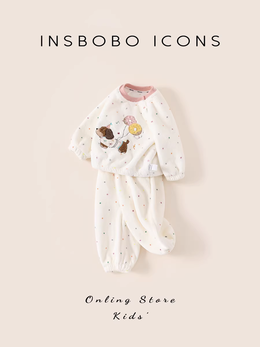 Bộ đồ ngủ trẻ em INSbobo mùa đông 2025 mới, dày dặn, đồ mặc nhà, bộ đồ bé gái, đồ ngủ giữ ấm cho bé