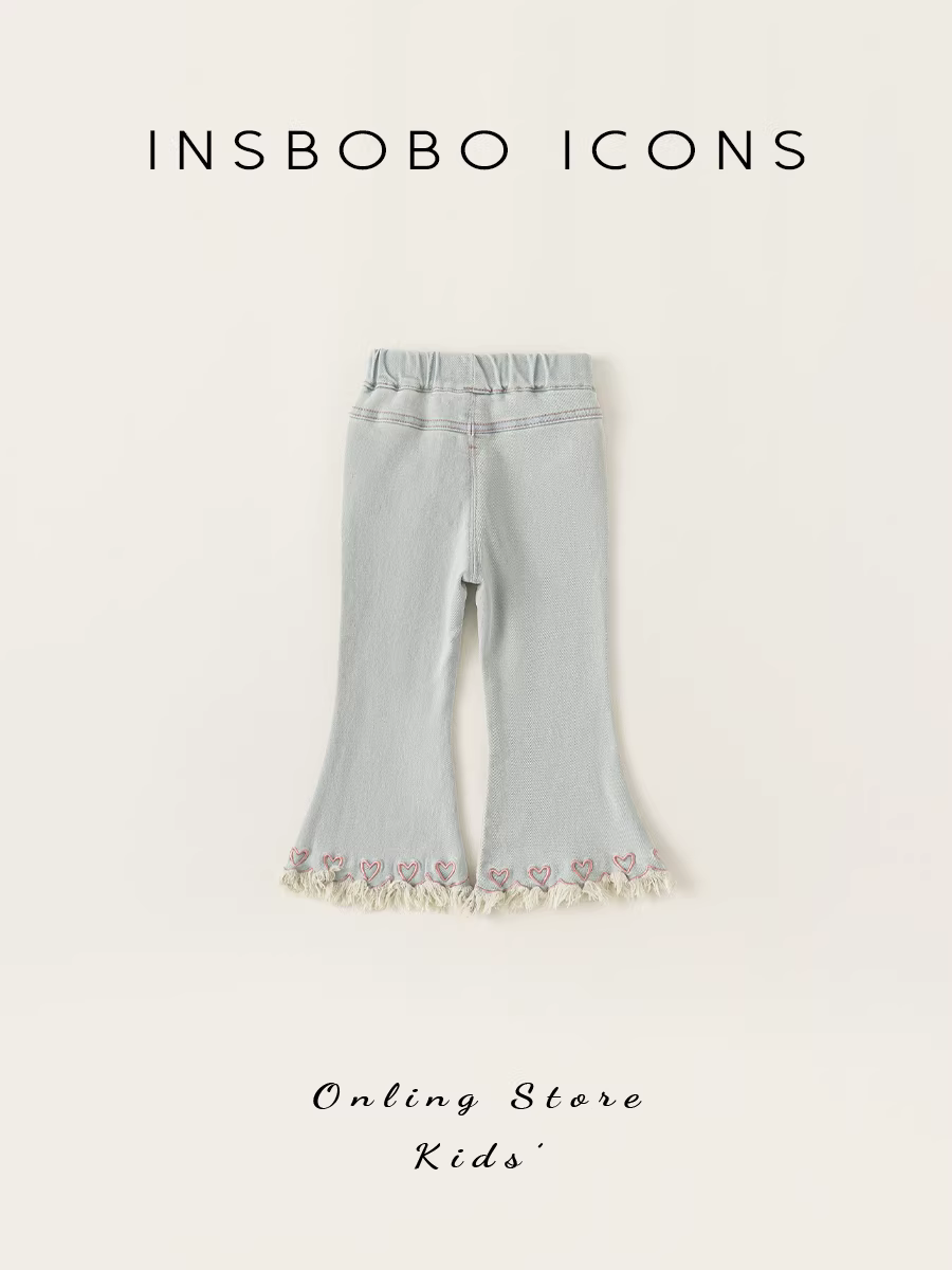 Quần jeans loe INSbobo cho bé gái, mùa xuân thu, kiểu mới 2025, quần dài bé gái mặc thu