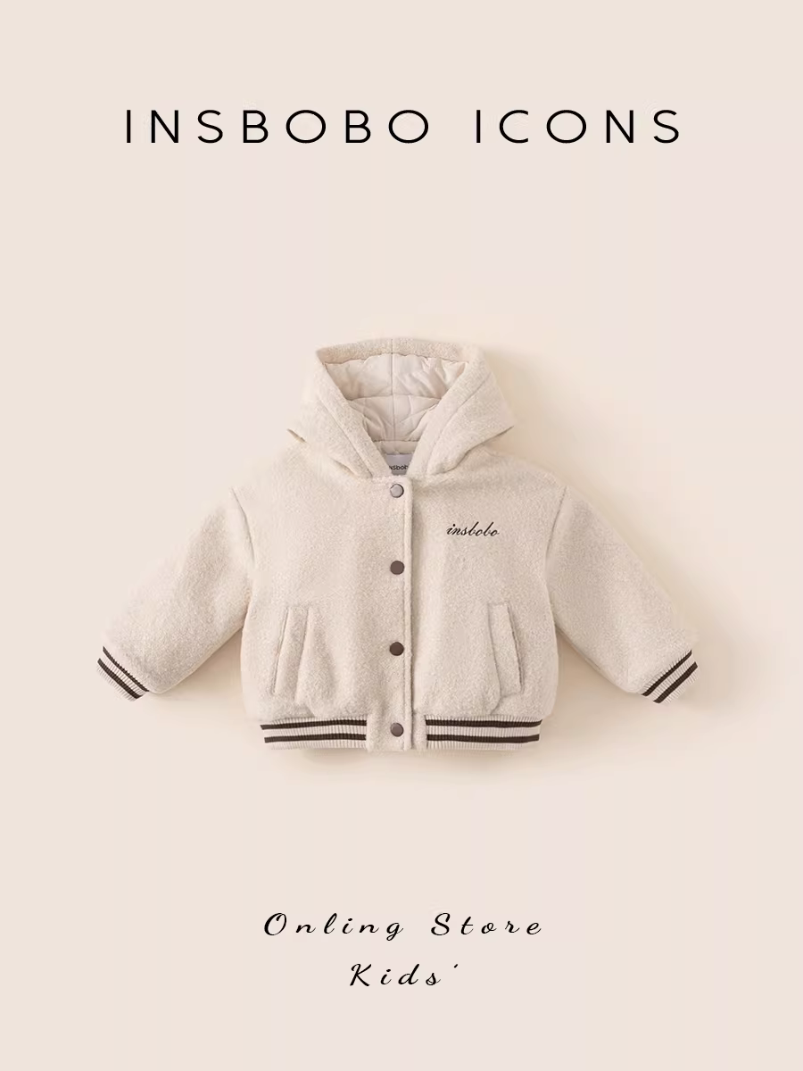 Áo khoác cotton INSbobo cho bé trai mùa thu đông 2024, áo khoác bóng chày dày dặn may chần bông cho bé gái, áo khoác mùa đông trẻ em thường ngày