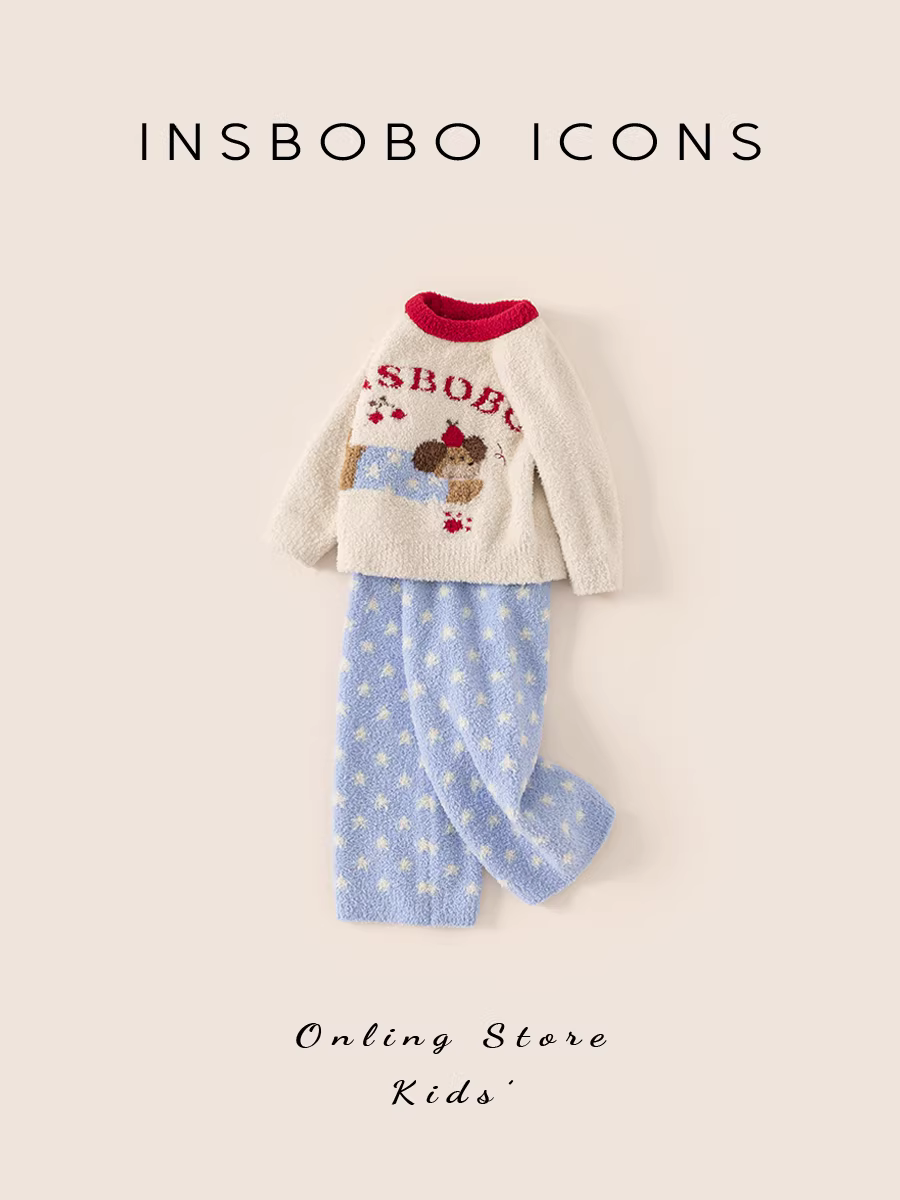 Bộ đồ mặc nhà trẻ em INSbobo 2025 Mùa đông mới Bộ ấm áp cho bé gái Thời trang thu đông