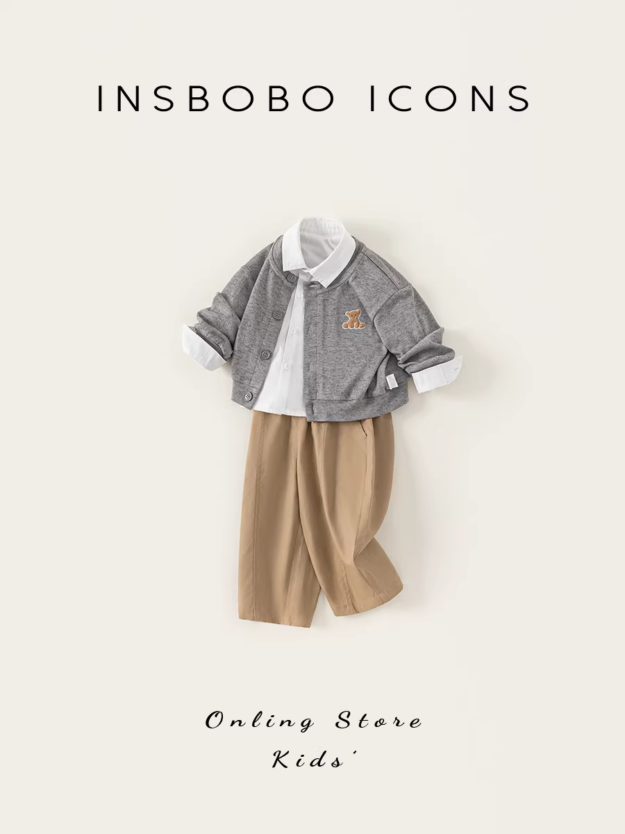 Bộ vest bé trai INSbobo thu đông 2025, quần áo trẻ em xuân thu, bộ ba món thời trang trẻ em, quần áo trẻ em hợp xu hướng