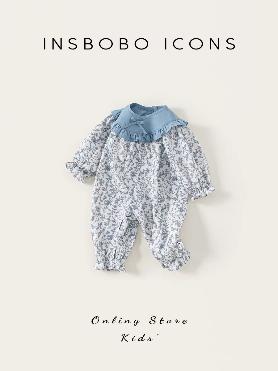 Quần áo trẻ em INSbobo thu đông 2025 kiểu mới, bộ đồ bé gái đi chơi mùa thu sớm, bộ liền thân sơ sinh thời trang