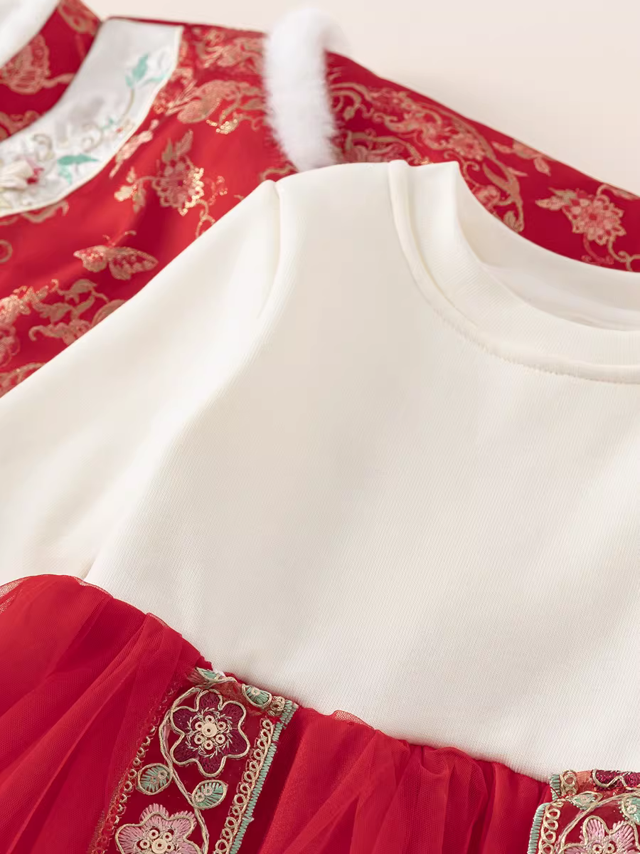 Trang phục năm mới của bé gái INSbobo, trang phục trang trọng của bé gái một tuổi, trang phục Hanfu mùa thu đông cho bé, bộ đồ Tang mùa đông dày dặn cho trẻ em, hợp thời trang.