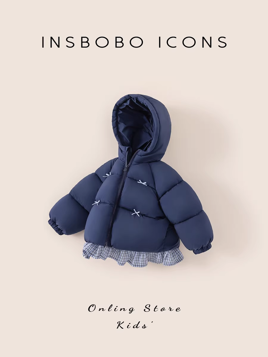 Áo khoác bông INSbobo cho bé gái mùa đông 2025, áo khoác cotton trẻ em thời trang dày dặn mới, áo khoác bông cho bé sơ sinh