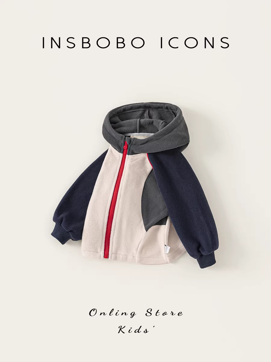 Áo khoác trẻ em INSbobo thu đông 2025 kiểu mới áo khoác có mũ cho bé trai áo len nỉ cho bé gái thời trang thu đông
