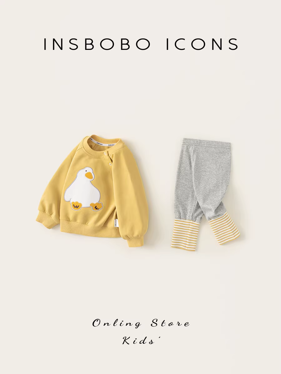 Bộ đồ bé gái INSbobo, quần áo thu đông trẻ em 2025 kiểu mới, áo sweatshirt hai mảnh cho bé gái, bộ đồ mặc thường ngày dài tay