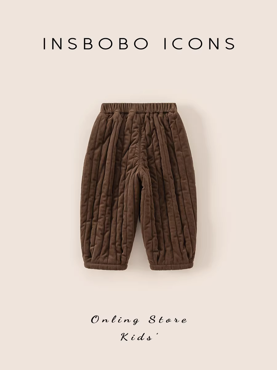 Quần bé gái INSbobo mùa đông, quần trẻ em cotton lót bông, quần thường ngày mùa đông 2025, quần cotton ấm áp thời trang cho bé trai
